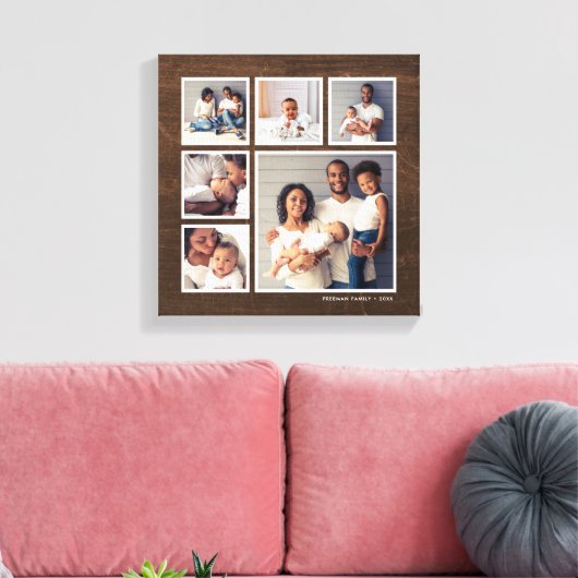 Rustic Faux Barn Wood 6 Square Photo Collage Canvas Afdruk (Insitu (Woonkamer))