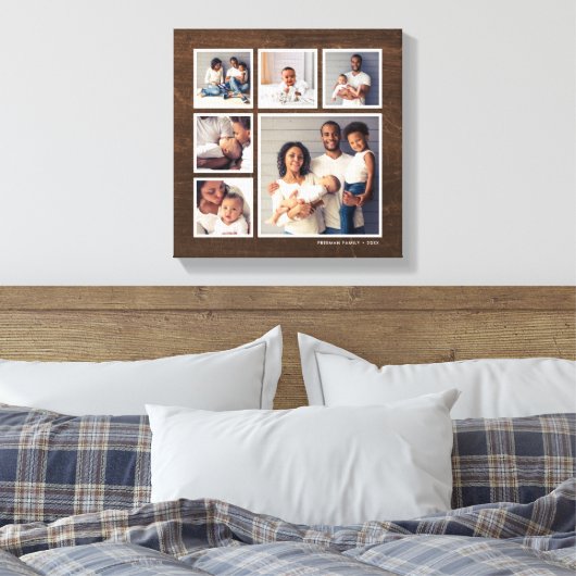 Rustic Faux Barn Wood 6 Square Photo Collage Canvas Afdruk (Insitu (Slaapkamer))