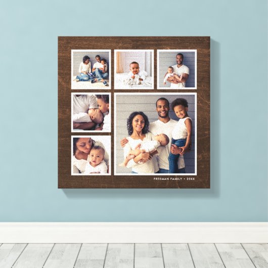 Rustic Faux Barn Wood 6 Square Photo Collage Canvas Afdruk (Insitu (Houten vloer))