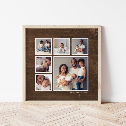 Rustic Faux Barn Wood 6 Square Photo Collage Poster