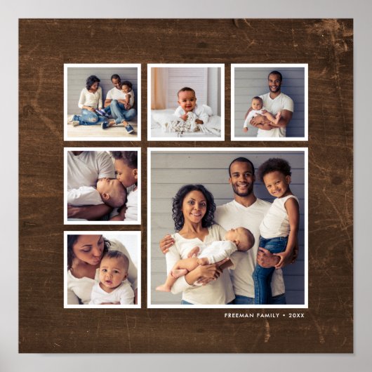 Rustic Faux Barn Wood 6 Square Photo Collage Poster (Voorkant)