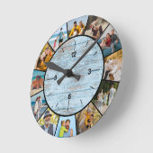 Rustic Faux Blue Wood Fence 12 Photo Collage Ronde Klok (Hoek)