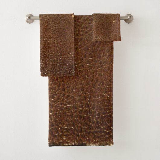 Rustic Faux Brown Leather Bad Handdoek (Insitu)