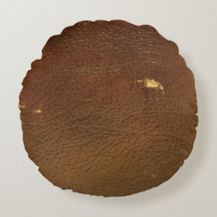 Rustic Faux Brown Leather Rond Kussen