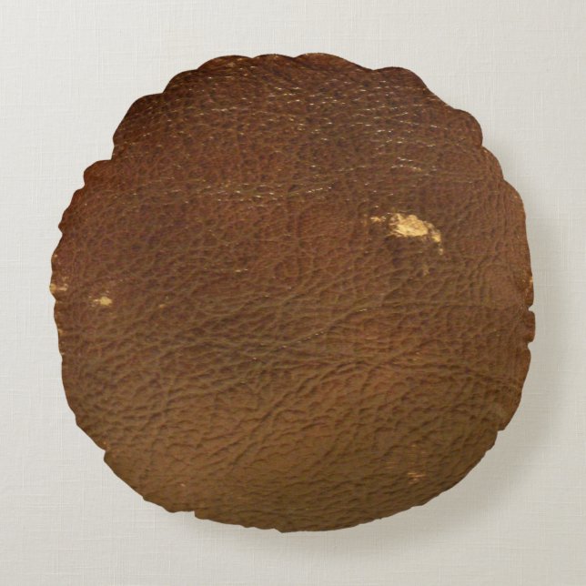 Rustic Faux Brown Leather Rond Kussen (Voorkant)