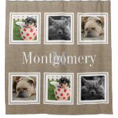 Rustic Faux Burlap 6 Familiefoto's & Familienaam Douchegordijn (Voorkant)