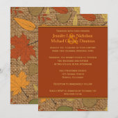 Rustic FAUX Burlap, Autumn Leaves Wedding Invite 2 Kaart (Voorkant / Achterkant)