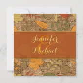 Rustic FAUX Burlap, Autumn Leaves Wedding Invite 3 Kaart (Voorkant)