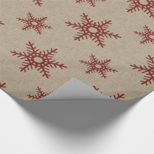Rustic Faux Burlap en Red Snowflake Pattern Cadeaupapier (Hoek)