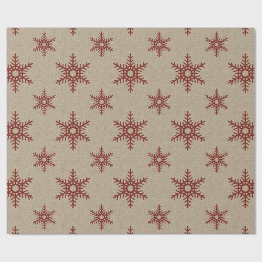 Rustic Faux Burlap en Red Snowflake Pattern Cadeaupapier (Vlak)