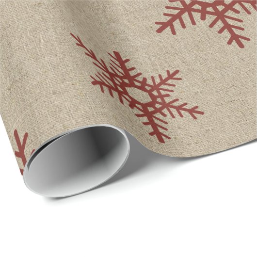 Rustic Faux Burlap en Red Snowflake Pattern Cadeaupapier (Rol Hoek)