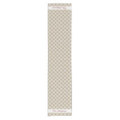 Rustic Faux Burlap en White Moroccan Quatrefoil Korte Tafelloper (Voorkant)