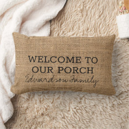 Rustic faux burlap heet de familie van de porselei kussen