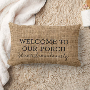 Rustic faux burlap heet de familie van de porselei kussen