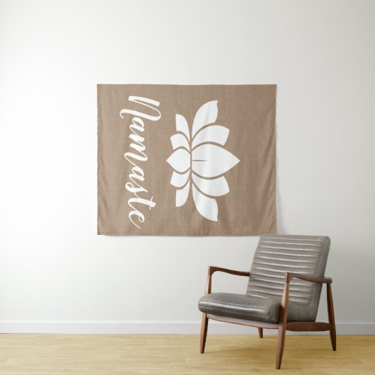 Rustic Faux Burlap Namaste White Lotus Yoga Wandkleed (In Situ (horizontaal))