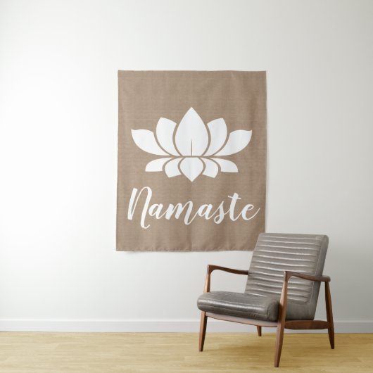 Rustic Faux Burlap Namaste White Lotus Yoga Wandkleed (In situ)