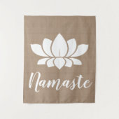 Rustic Faux Burlap Namaste White Lotus Yoga Wandkleed (Voorkant)