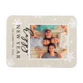 Rustic Faux Burlap Texture Happy Nieuwjaarsfoto Magneet (Horizontaal)