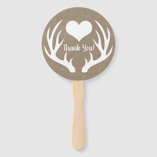Rustic Faux Burlap & White Deer Antler Wedding Handwaaier (Achterkant)
