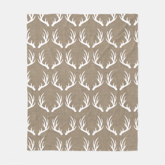 Rustic Faux Burlap & White Deer Antlers Fleece Deken (Voorkant)