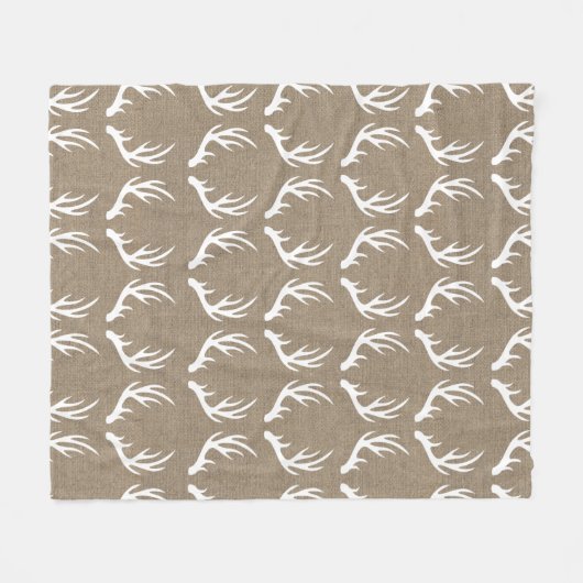 Rustic Faux Burlap & White Deer Antlers Fleece Deken (Voorkant (Horizontaal))