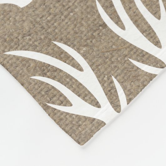 Rustic Faux Burlap & White Deer Antlers Fleece Deken (Hoek)