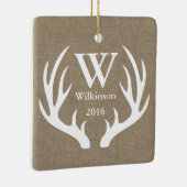 Rustic Faux Burlap White Deer Antlers Foto Keramisch Ornament (Rechts)