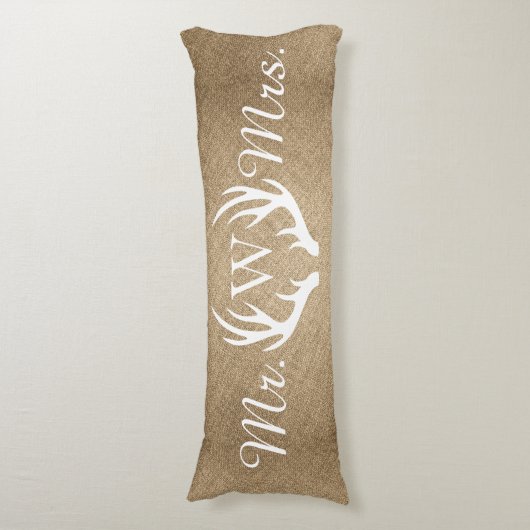 Rustic Faux Burlap & White Deer Antlers Lichaamskussen (Voorkant Verticaal)