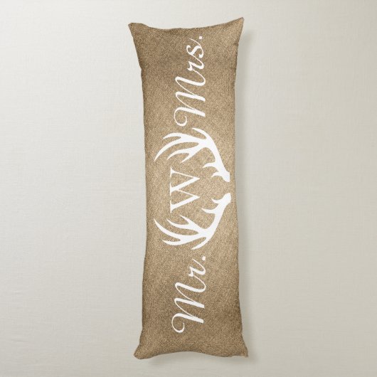 Rustic Faux Burlap & White Deer Antlers Lichaamskussen (Achterkant (Verticaal))