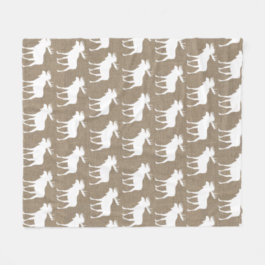 Rustic Faux Burlap & White Moose Pattern Fleece Deken (Voorkant (Horizontaal))