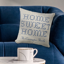Rustic Faux Cross-Stitch Home Sweet Home Blauw Kussen