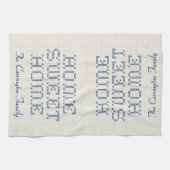 Rustic Faux Cross-Stitch Home Sweet Home Blauw Theedoek (Horizontaal)