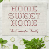 Rustic Faux Cross-Stitch Home Sweet Home Bourgondi Theedoek (Gevouwen)