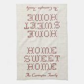 Rustic Faux Cross-Stitch Home Sweet Home Bourgondi Theedoek (Verticaal)