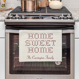 Rustic Faux Cross-Stitch Home Sweet Home Bourgondi Theedoek