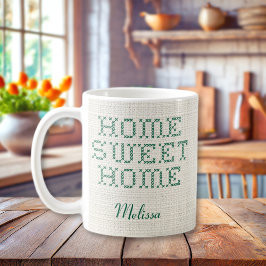 Rustic Faux Cross-Stitch Home Sweet Home Groen Koffiemok