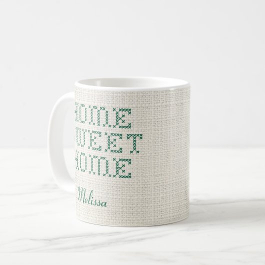 Rustic Faux Cross-Stitch Home Sweet Home Groen Koffiemok (Voorkant links)