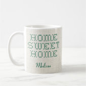 Rustic Faux Cross-Stitch Home Sweet Home Groen Koffiemok (Links)