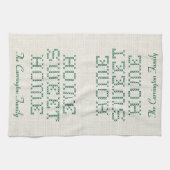 Rustic Faux Cross-Stitch Home Sweet Home Groen Theedoek (Horizontaal)