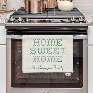 Rustic Faux Cross-Stitch Home Sweet Home Groen Theedoek