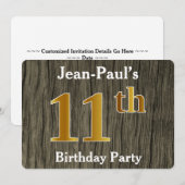 Rustic, Faux Gold 11th Birthday Party; aangepaste Kaart (Voorkant / Achterkant)