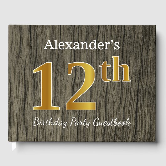 Rustic, Faux Gold 12th Birthday Party; aangepaste Gastenboek (Voorkant)