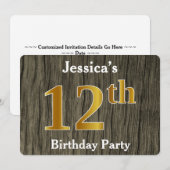 Rustic, Faux Gold 12th Birthday Party; aangepaste  Kaart (Voorkant / Achterkant)