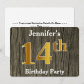 Rustic, Faux Gold 14th Birthday Party; aangepaste Kaart (Voorkant / Achterkant)