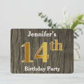 Rustic, Faux Gold 14th Birthday Party; aangepaste Kaart (Staand voorkant)