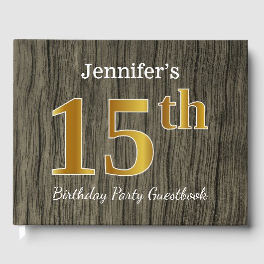 Rustic, Faux Gold 15th Birthday Party; aangepaste  Gastenboek (Voorkant)