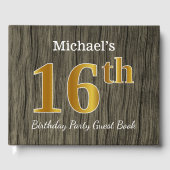 Rustic, Faux Gold 16th Birthday Party; aangepaste  Gastenboek (Voorkant)