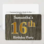 Rustic, Faux Gold 16th Birthday Party; aangepaste  Kaart (Voorkant / Achterkant)