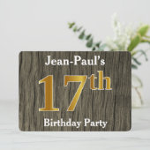 Rustic, Faux Gold 17th Birthday Party; aangepaste  Kaart (Staand voorkant)
