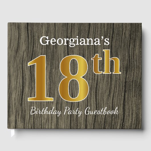 Rustic, Faux Gold 18th Birthday Party; aangepaste  Gastenboek (Voorkant)